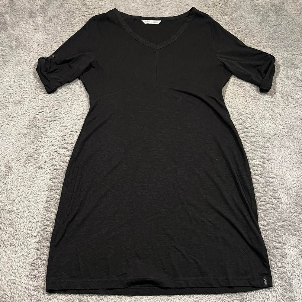 Woolrich Fit & Flare Dress Black Short Roll Tab Sleeve Stretch Women's‎ Large